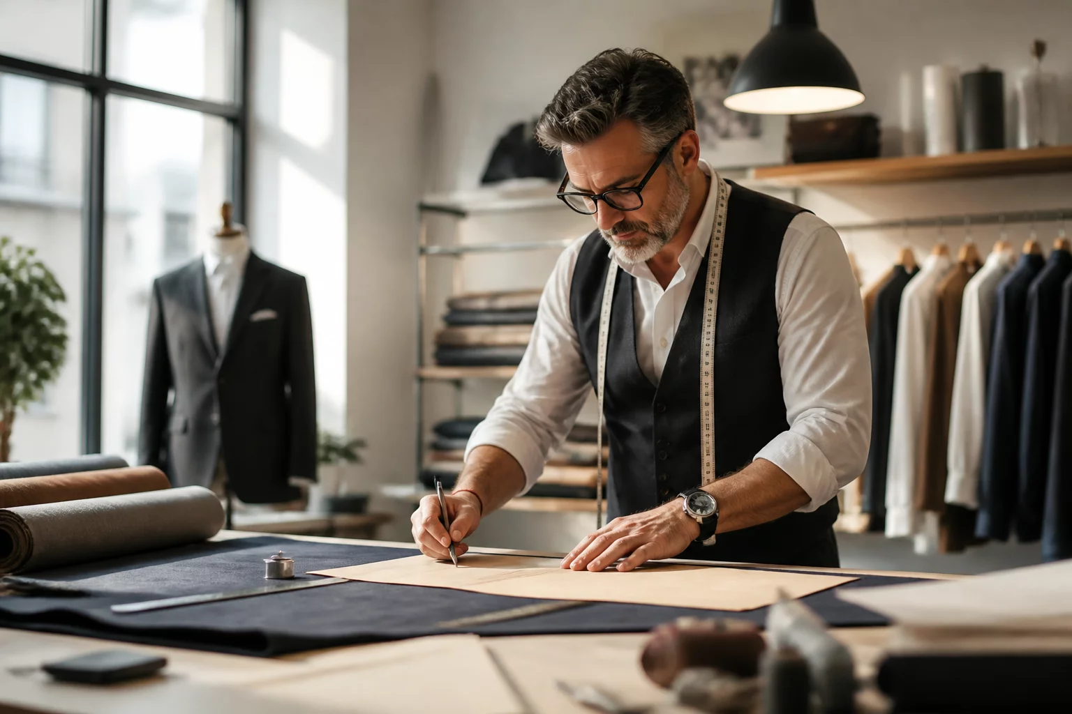 Garment craftsman working in apparel design studio